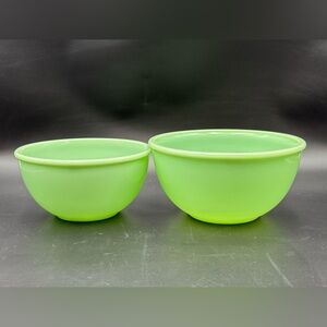 Vtg Anchor Hocking Fire King 2000 Jadeite 1.5 2.5 Qt Green Mixing Bowls 8" & 9"